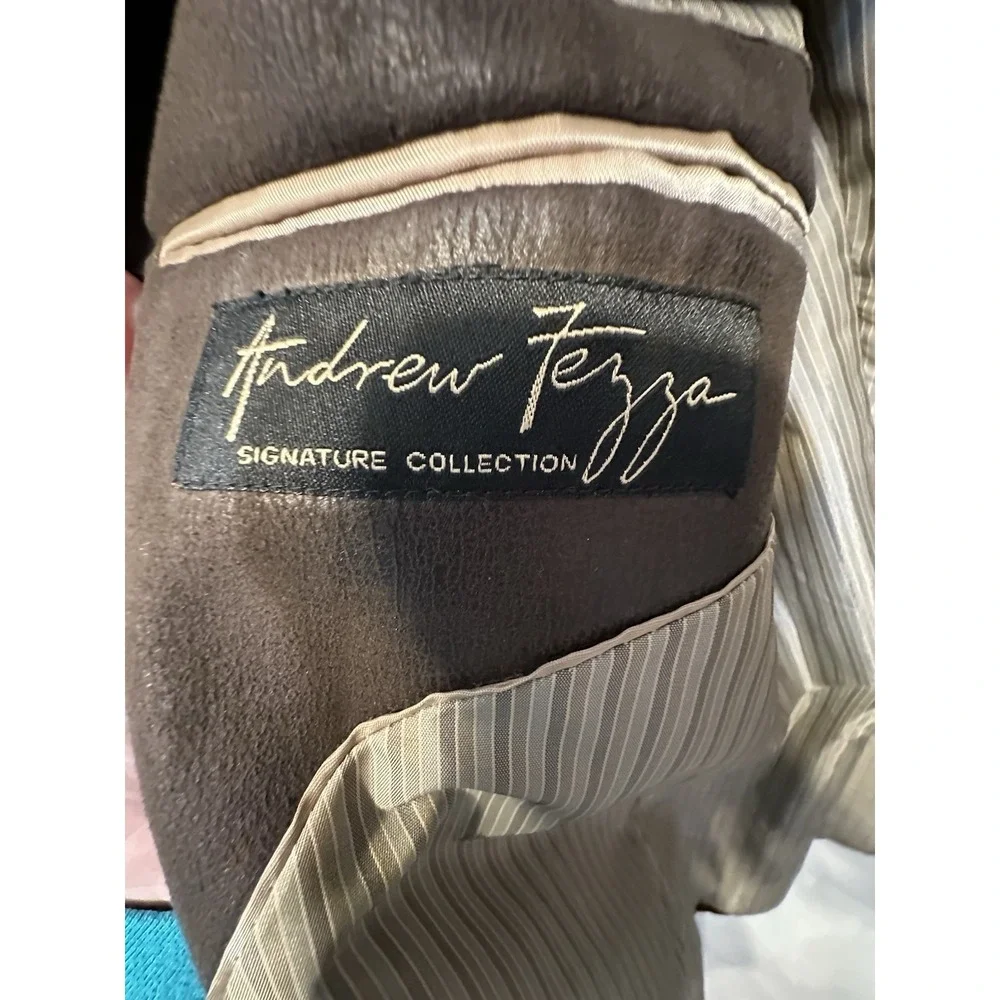 ANDREW FEZZA Men's Brown Faux Leather Baxter Blazer Sportcoat Lined Sz 44R